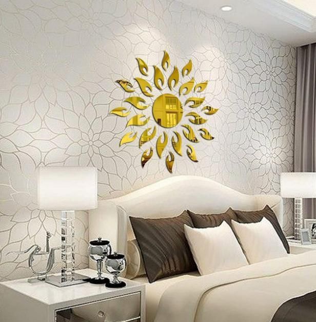 3D Wall Mirror Sticker Sun flame Gold